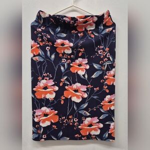 🎁🆓️ Free with Purchase Floral Midi Skirt in Navy with Coral Pink Blooms